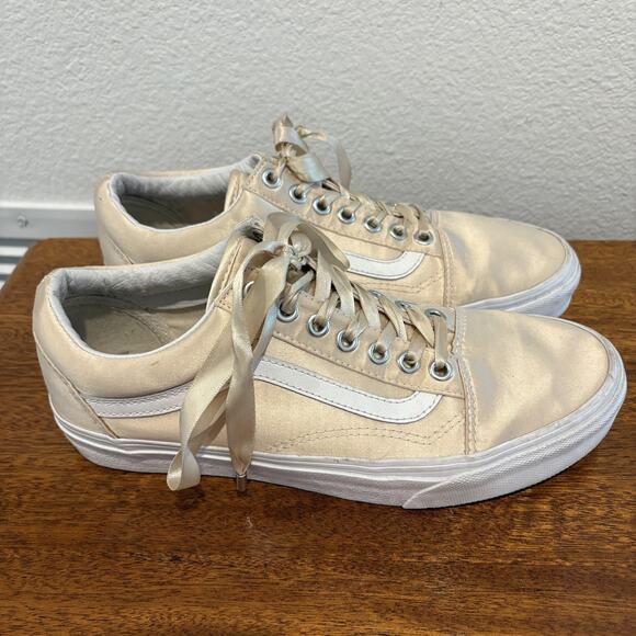 Vans Old Skool Shoes Women 9.5 Ballet Pink Champagne Satin Ribbon Laces Skate - Picture 3 of 10